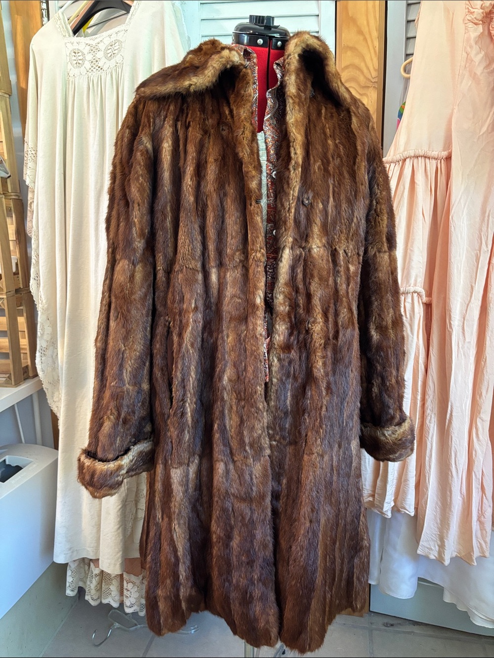 VINTAGE 50's Genuine Heirloom Mink long brown genuine Fur Swing Car MIDI Coat